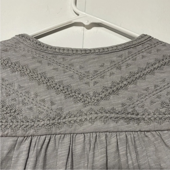 Lucky Brand Half‎ Button Top Womens Small Gray Embroidered Long Sleeve Cotton - Picture 7 of 8